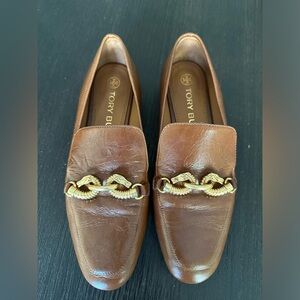 Tory Burch Women's Brown and Khaki crumpled leather Loafers sz 8 moccasins shoe